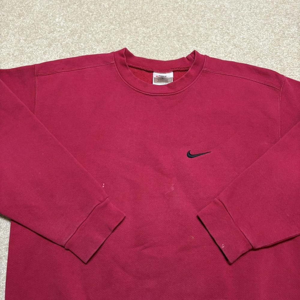 Vtg 90s Nike Crewneck Sweatshirt Mens Medium Crimson Red Embroidered Swoosh USA